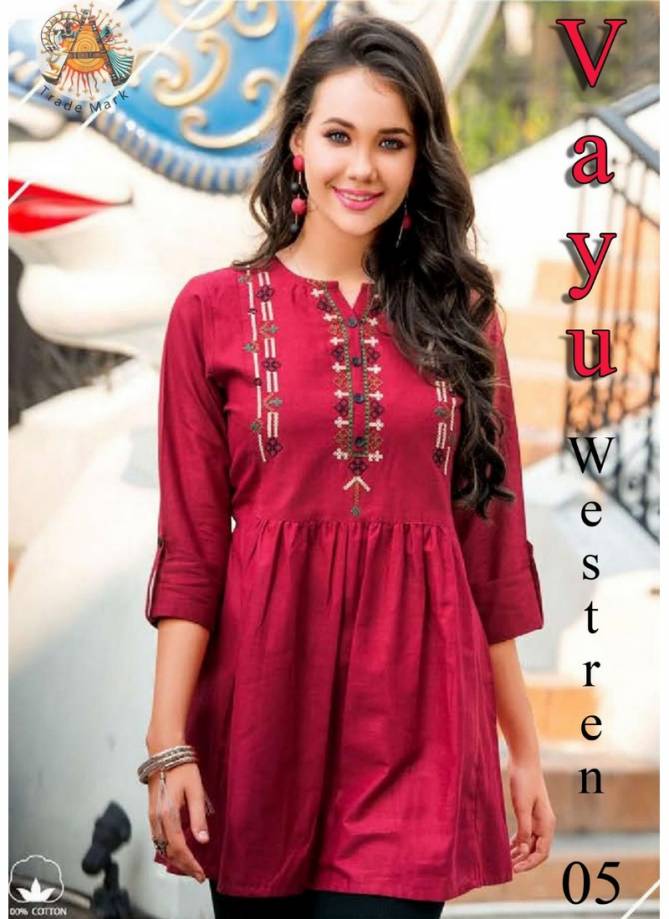 Arya Vayu Exclusive Designer Party Wear Jam Cotton Embroidery Work Western Top Collection 